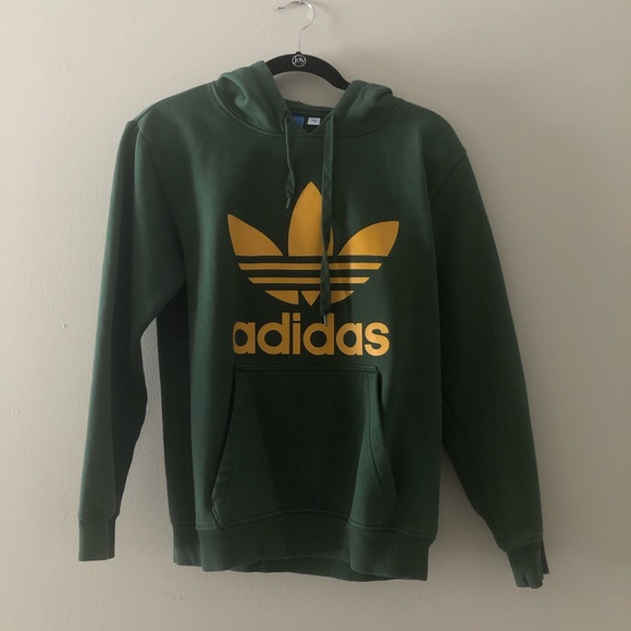 dark green adidas hoodie with yellow logo